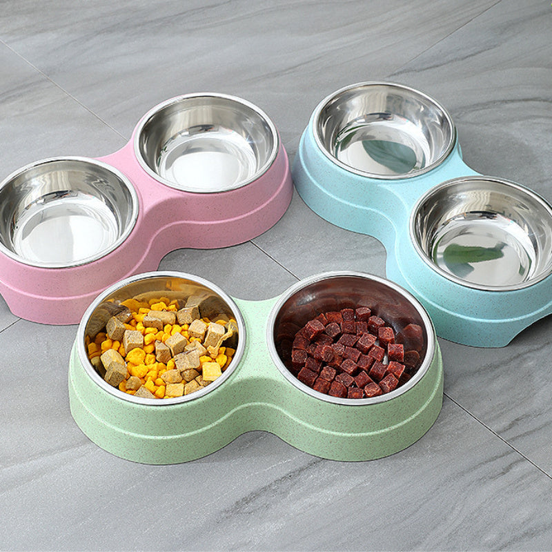 Double Pet Bowls Set - Food & Water Feeder Station for Dogs & Cats