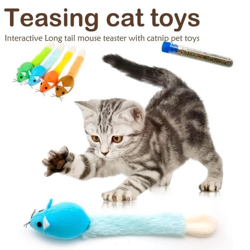 Realistic Long Tail Mouse Cat Toy - Interactive Hunting Play
